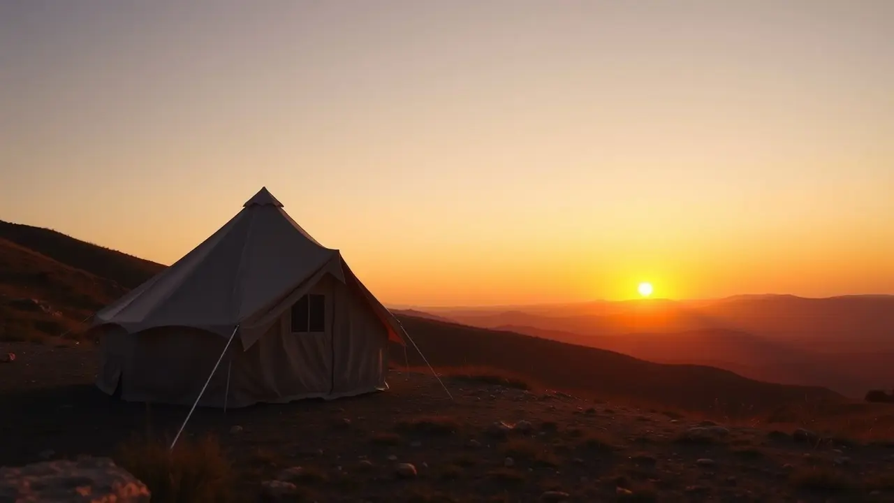 Tenda de acampamento ao pôr do sol