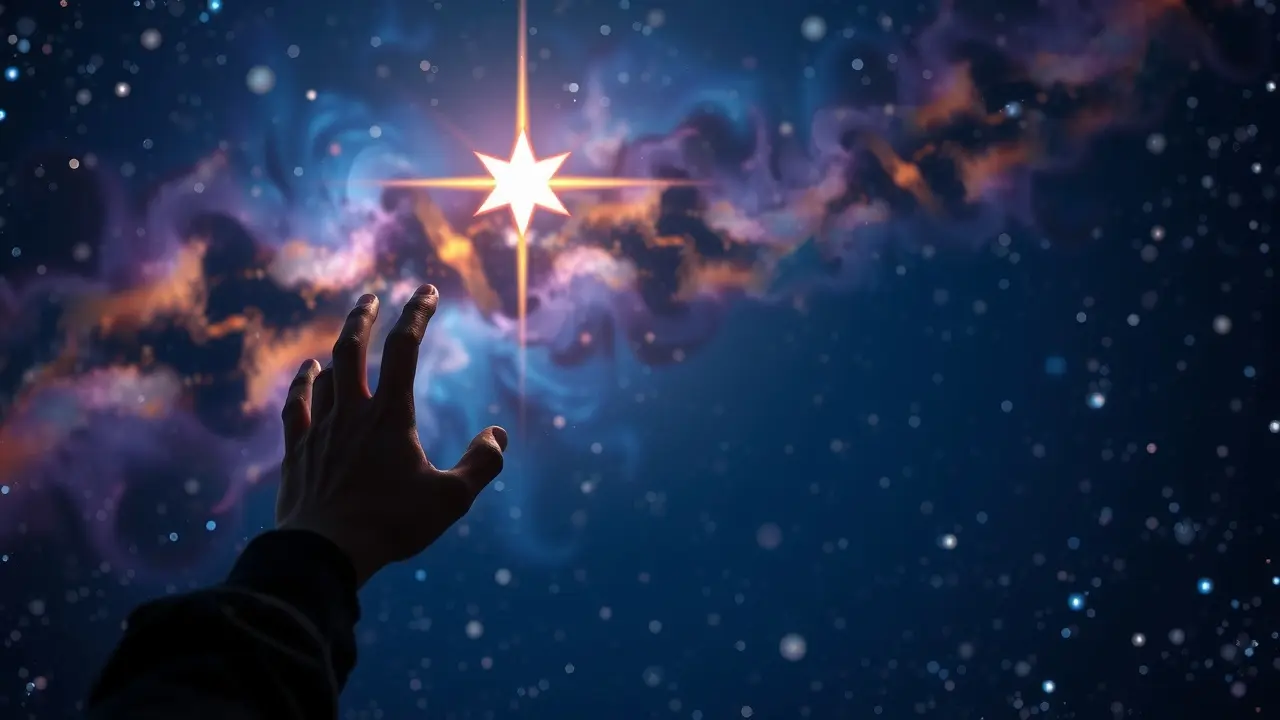 Pessoa tentando alcançar uma estrela, simbolizando uma tentativa.