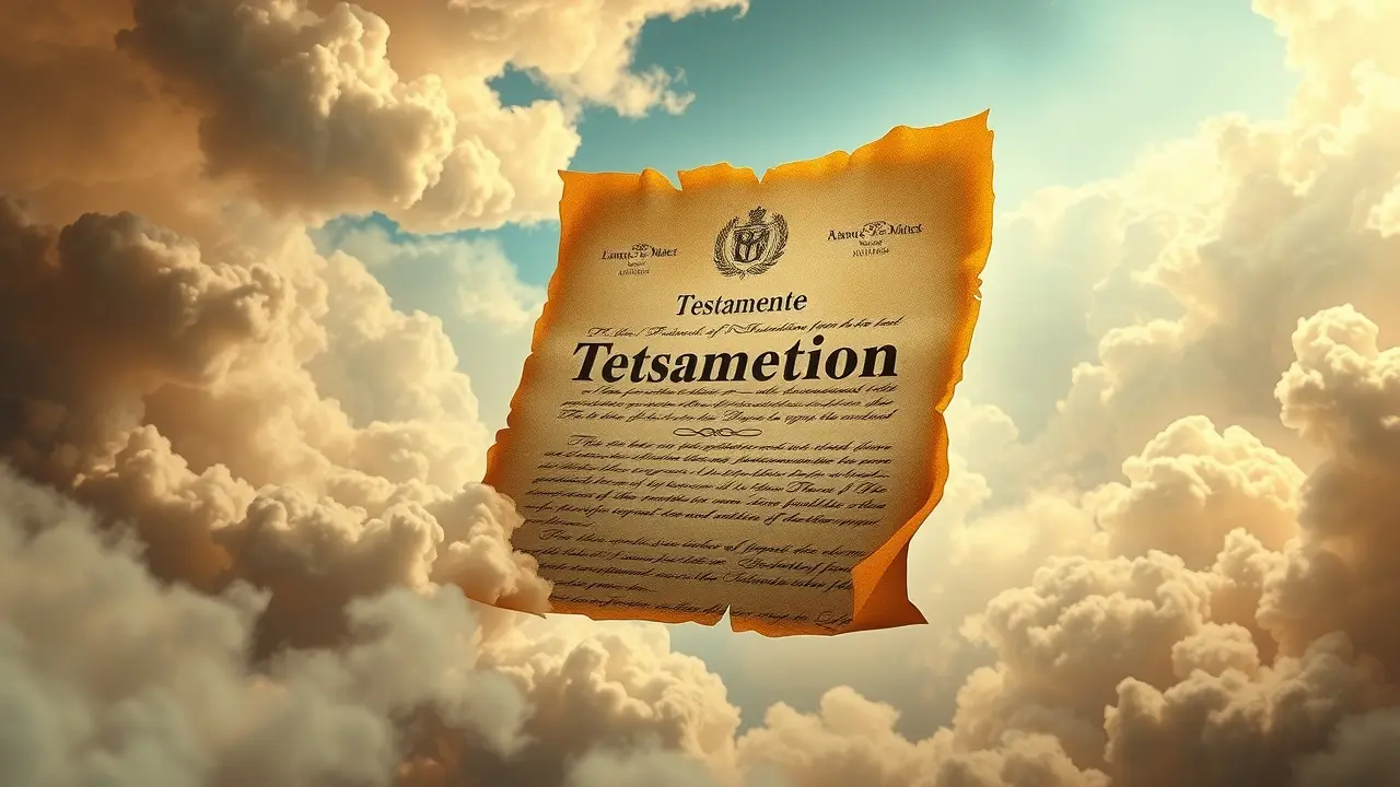 Testamento antigo flutuando nas nuvens em sonho.