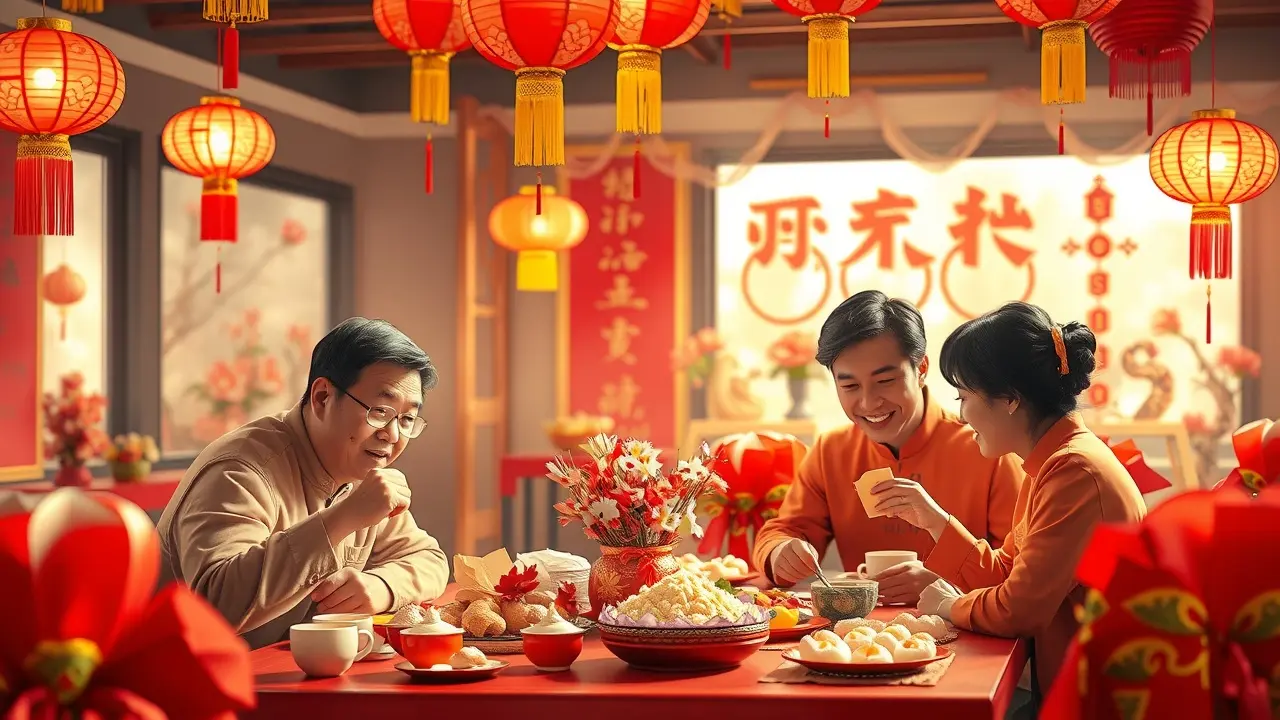 Sonhar com Tet: Descubra o Significado e as Interpretações Celebração do Tet com família e decorações.