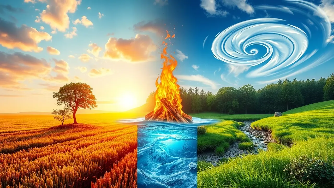 Quatro elementos em harmonia simbolizando a tétrade