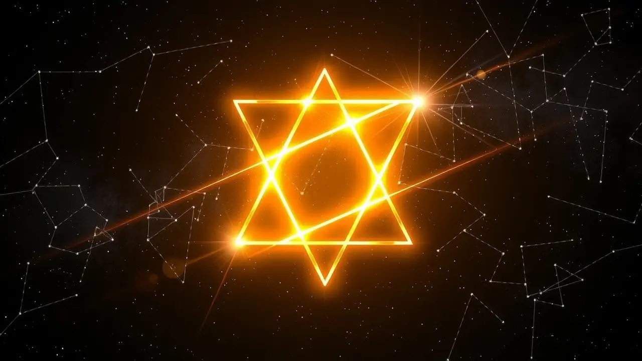 Sonhar com Tetraktys: Desvende o Significado Esotérico Tetraktys dourado brilhando no cosmos.