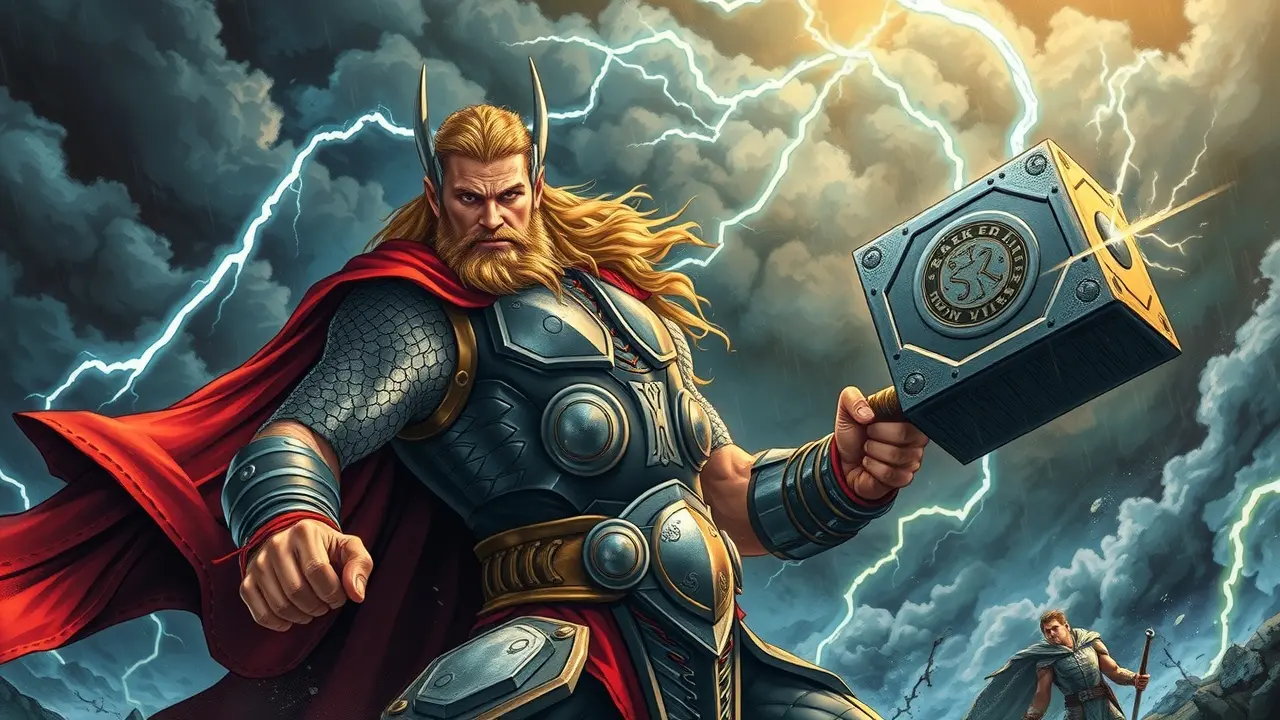 Thor imponente em meio a tempestade