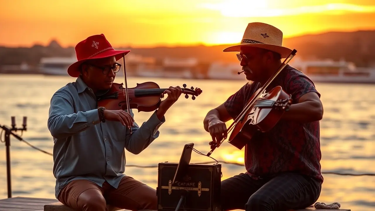 O Significado de Sonhar com Tião Carreiro e Pardinho: Uma Jornada pela Nostalgia Sertaneja Tião Carreiro e Pardinho tocando viola em um palco ao pôr do sol.