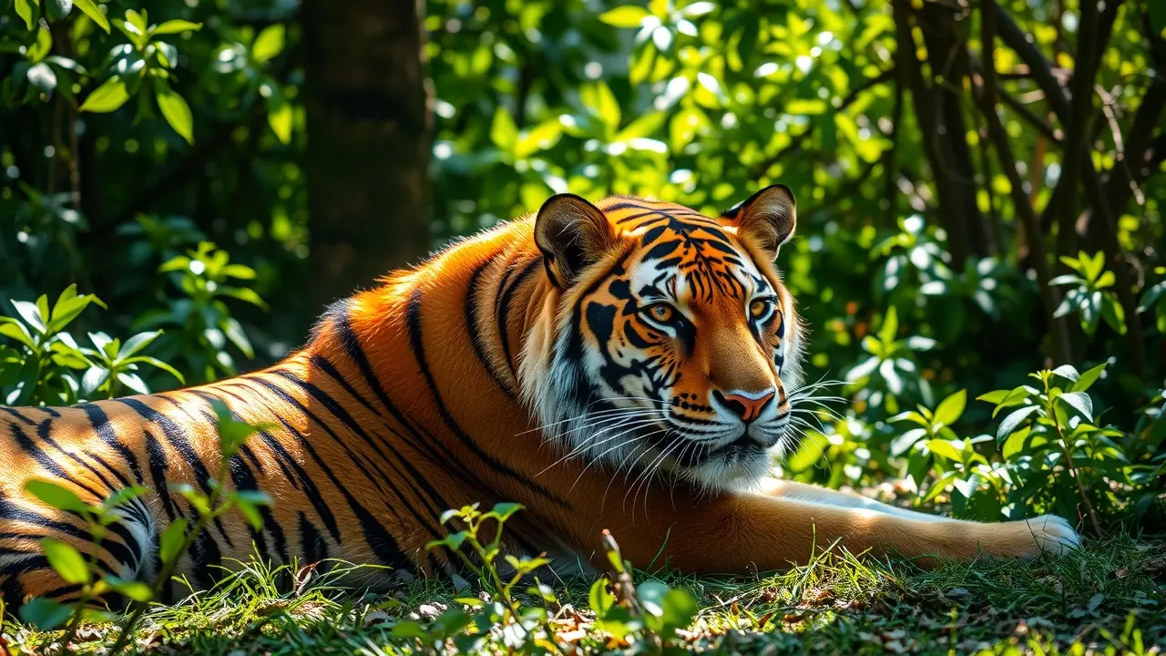 Sonhar com Tigre-de-Bengala: Decifre o Significado Oculto Tigre-de-bengala descansando na selva.