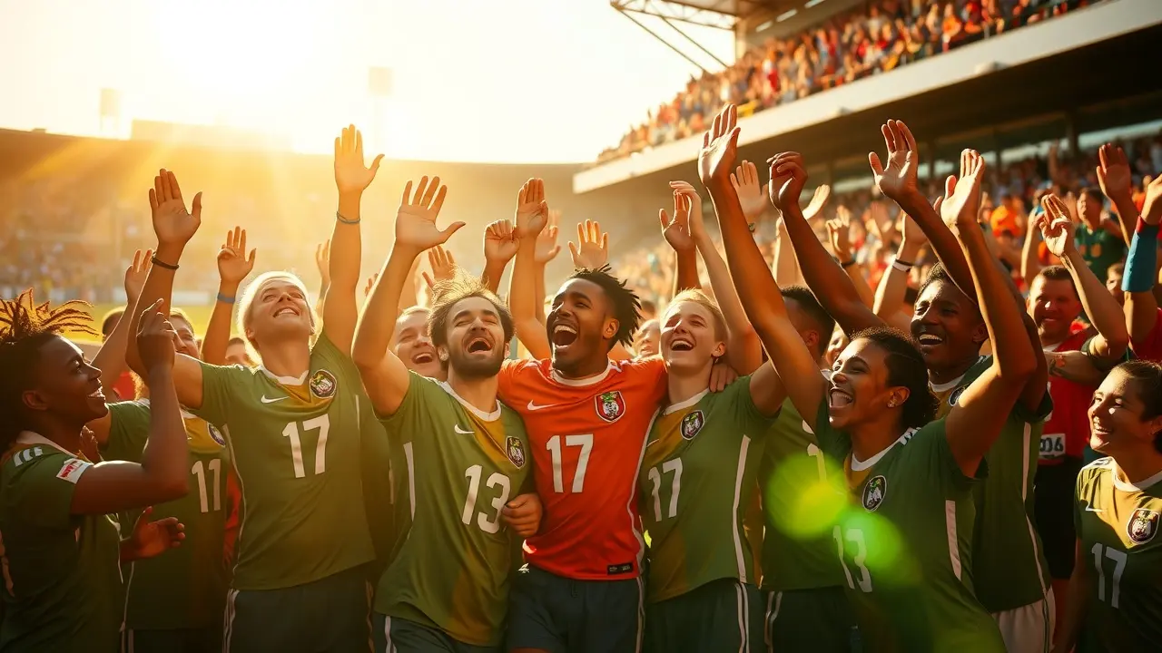 Sonhar com Time: Descubra o Significado Oculto! Grupo de atletas comemorando vitória em equipe