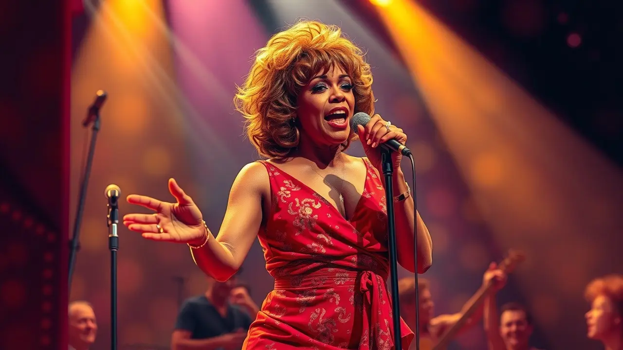 Tina Turner no palco cantando com paixão