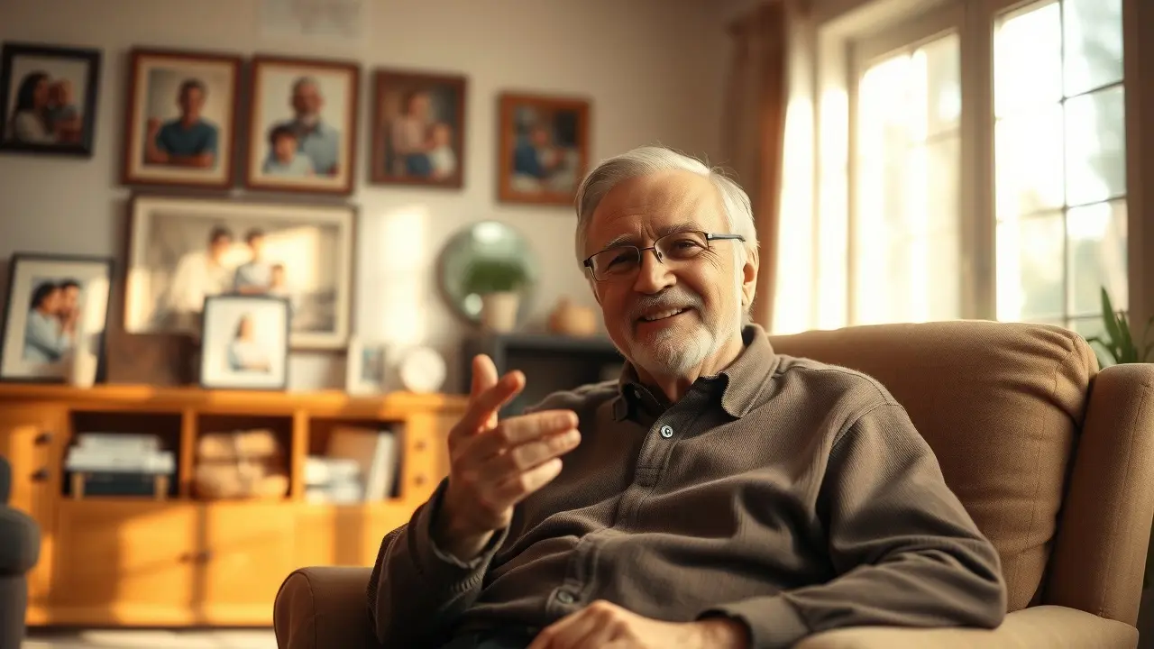 Significado de Sonhar com Tio: Desvende os Mistérios do Seu Subconsciente Homem idoso sorrindo em poltrona, simbolizando um tio