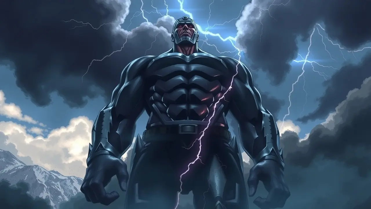 Titã colossal contra um céu tempestuoso