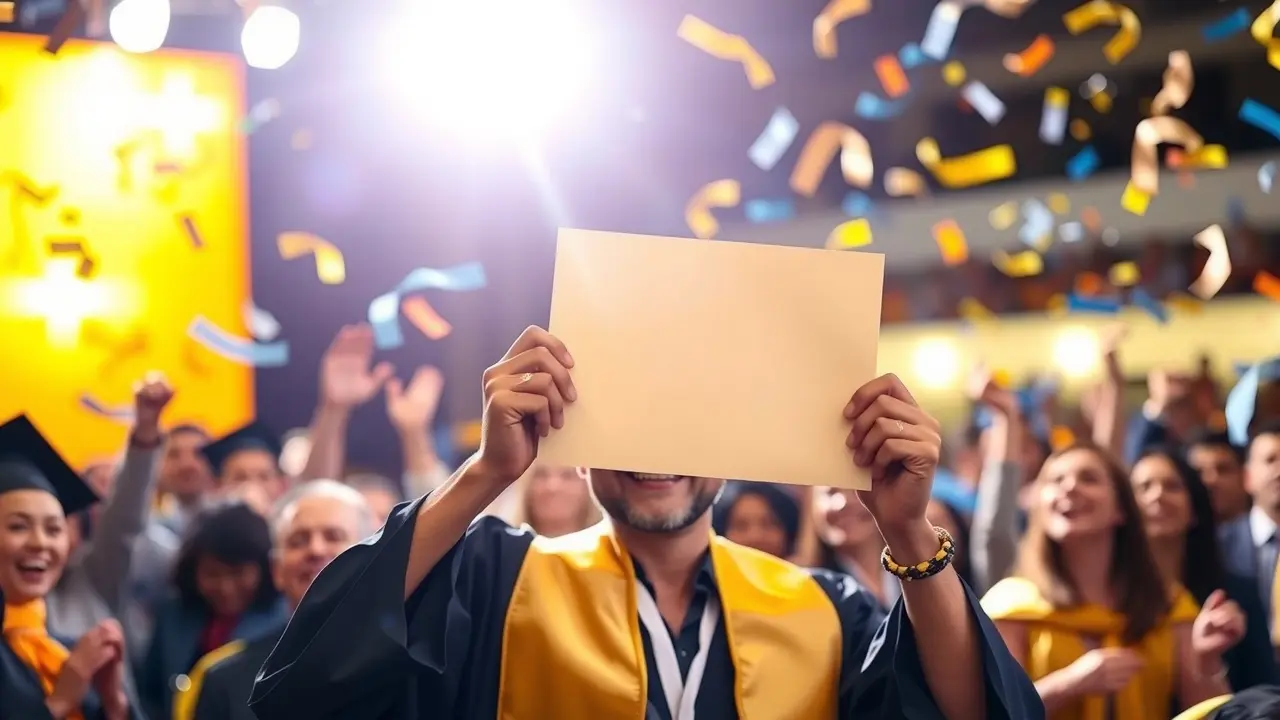 Sonhar com Titulação: Decifre os Significados e Simbolismos! Pessoa segurando diploma comemorando titulação.