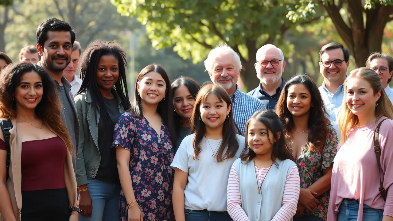 Grupo diverso de pessoas sorrindo juntas simbolizando tolerância.