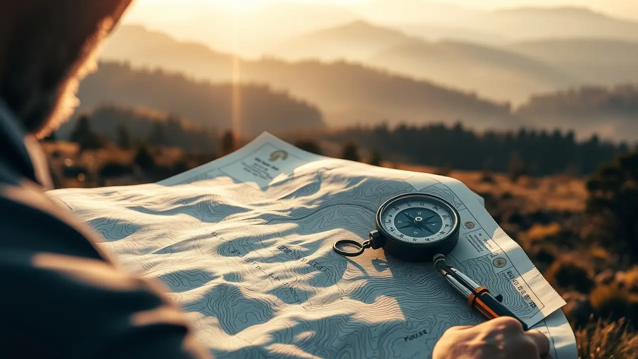 Sonhar com Topografia: Desvende os Significados Ocultos Pessoa estudando mapa topográfico sob a luz do sol