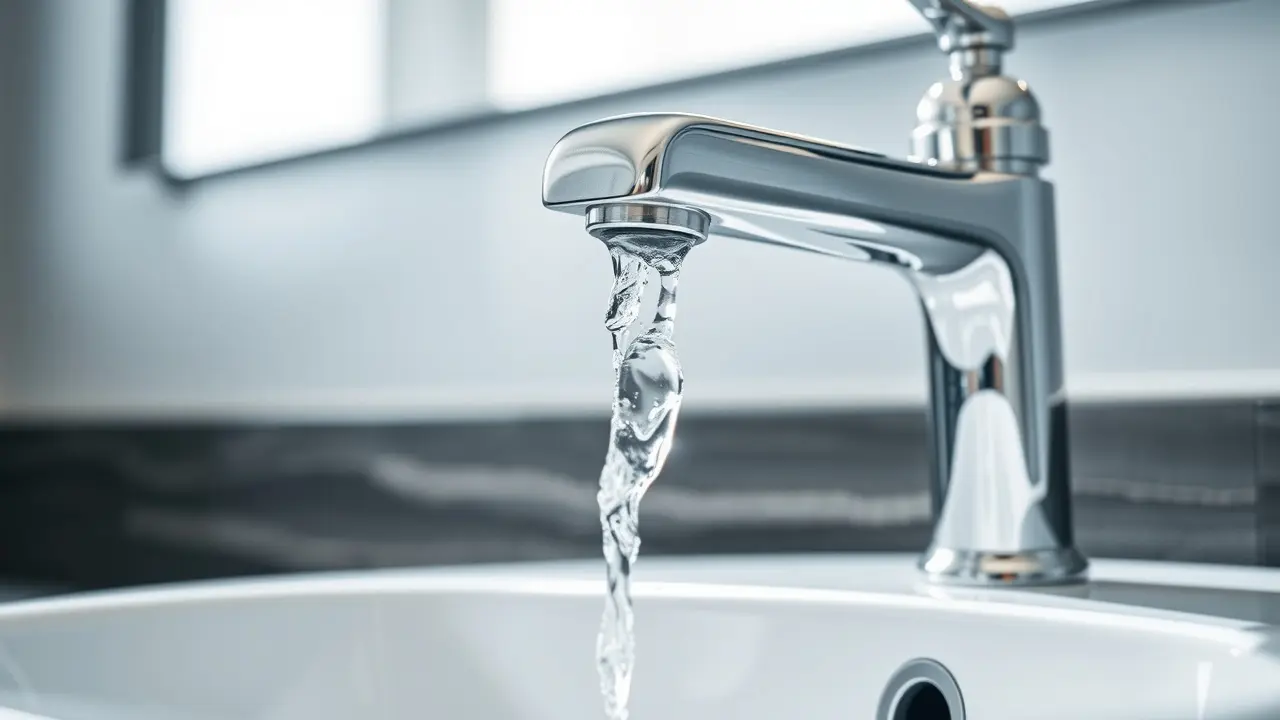 Torneira brilhante em banheiro moderno