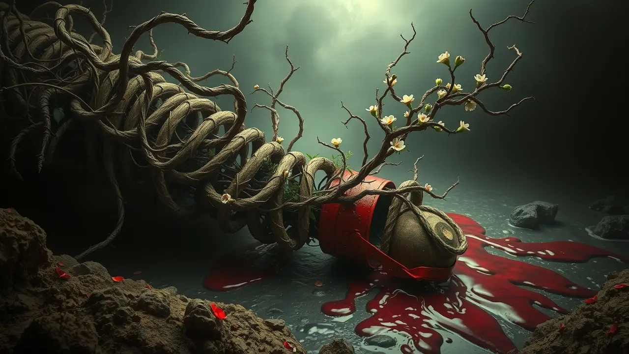 Ilustração onírica de um torniquete de cipó.