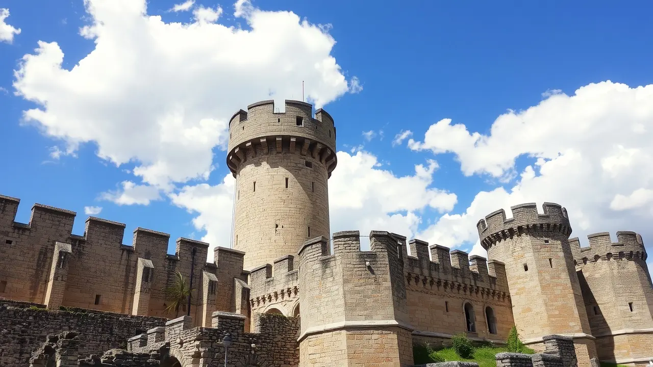 Torreão de pedra em castelo antigo