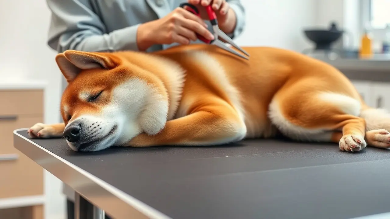 Cachorro Shiba Inu sendo tosado