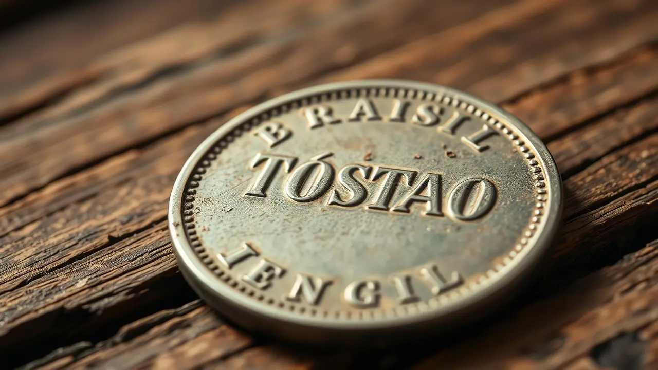 Sonhar com Tostão: Desvende os Significados e Simbolismos Ocultos Moeda antiga Tostão em madeira rústica