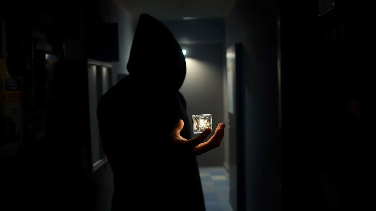 Sonhar com Trambique: Descubra o Significado e Interpretações Figura sombria oferecendo objeto brilhante em beco escuro, simbolizando engano.