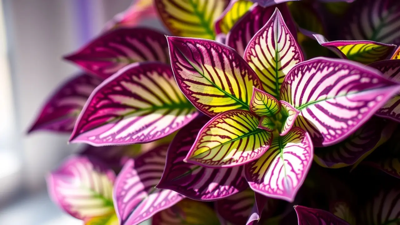 Close das folhas vibrantes da trapoeraba zebrina.