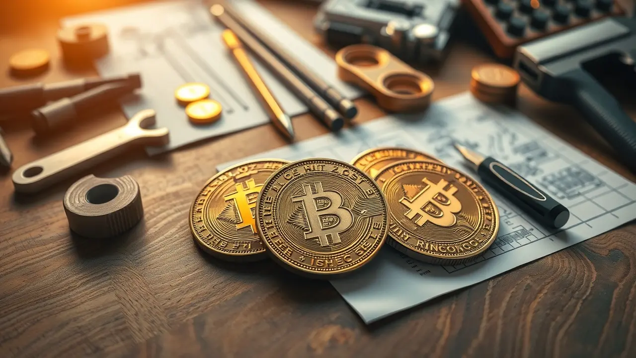 Significado de Sonhar com Três de Ouros: Análise e Interpretações Três moedas douradas sobre mesa de artesão - Simbolismo de colaboração e habilidade