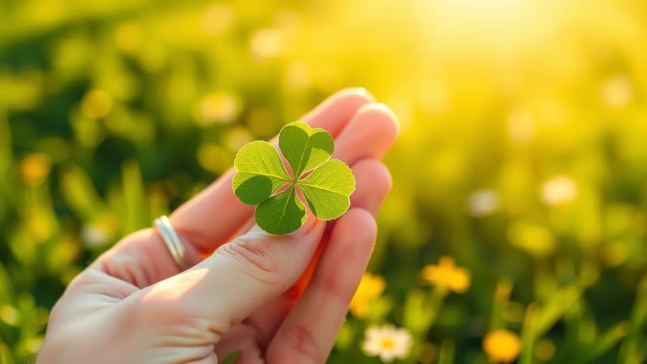 O Que Significa Sonhar com Trevo-de-Quatro-Folhas? Descubra! Mão segurando um trevo-de-quatro-folhas verde.
