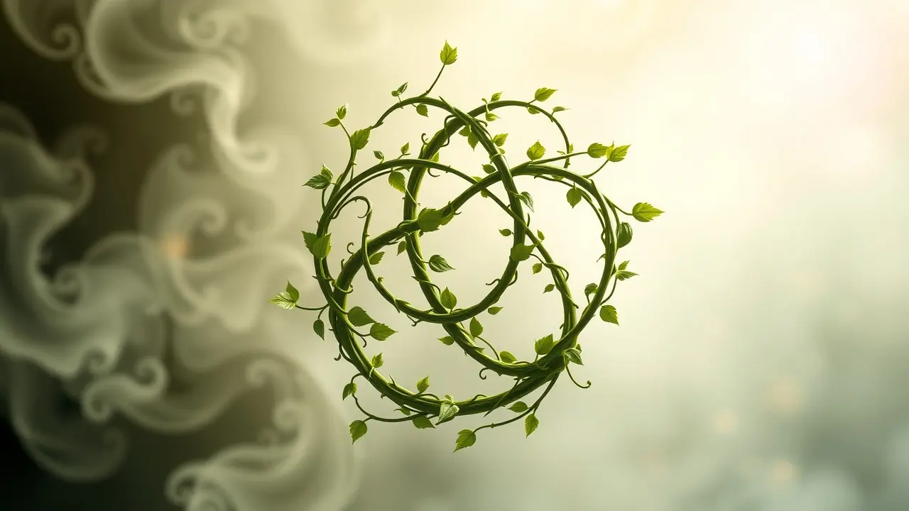 Desenho de triquetra celta com vinhas verdes.