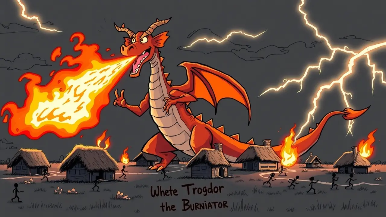 Sonhar com Trogdor: Descubra o Significado Oculto e Simbolismos Desenho de Trogdor cuspindo fogo.