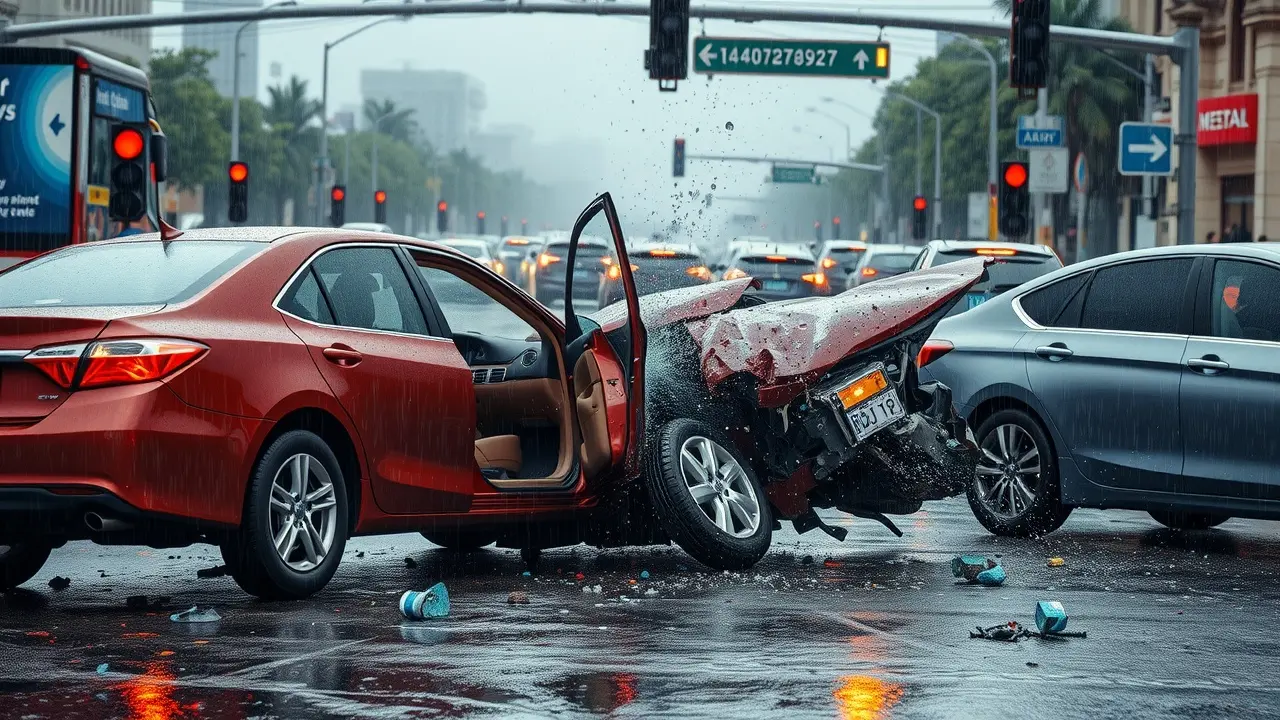 Sonhar com Trombada: Descubra o Significado e as Interpretações Carros batidos em cruzamento chuvoso
