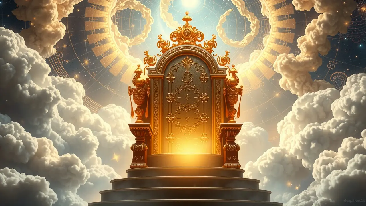Sonhar com Trono Celestial: Decifre o Significado e as Mensagens Espirituais Trono celestial dourado em meio às nuvens.