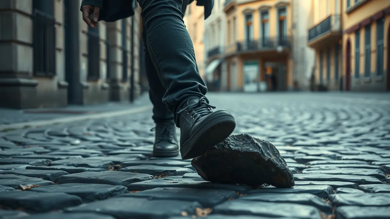 Sonhar com Tropeçar: Descubra o Significado e as Mensagens Ocultas Pessoa tropeçando em pedra na rua.