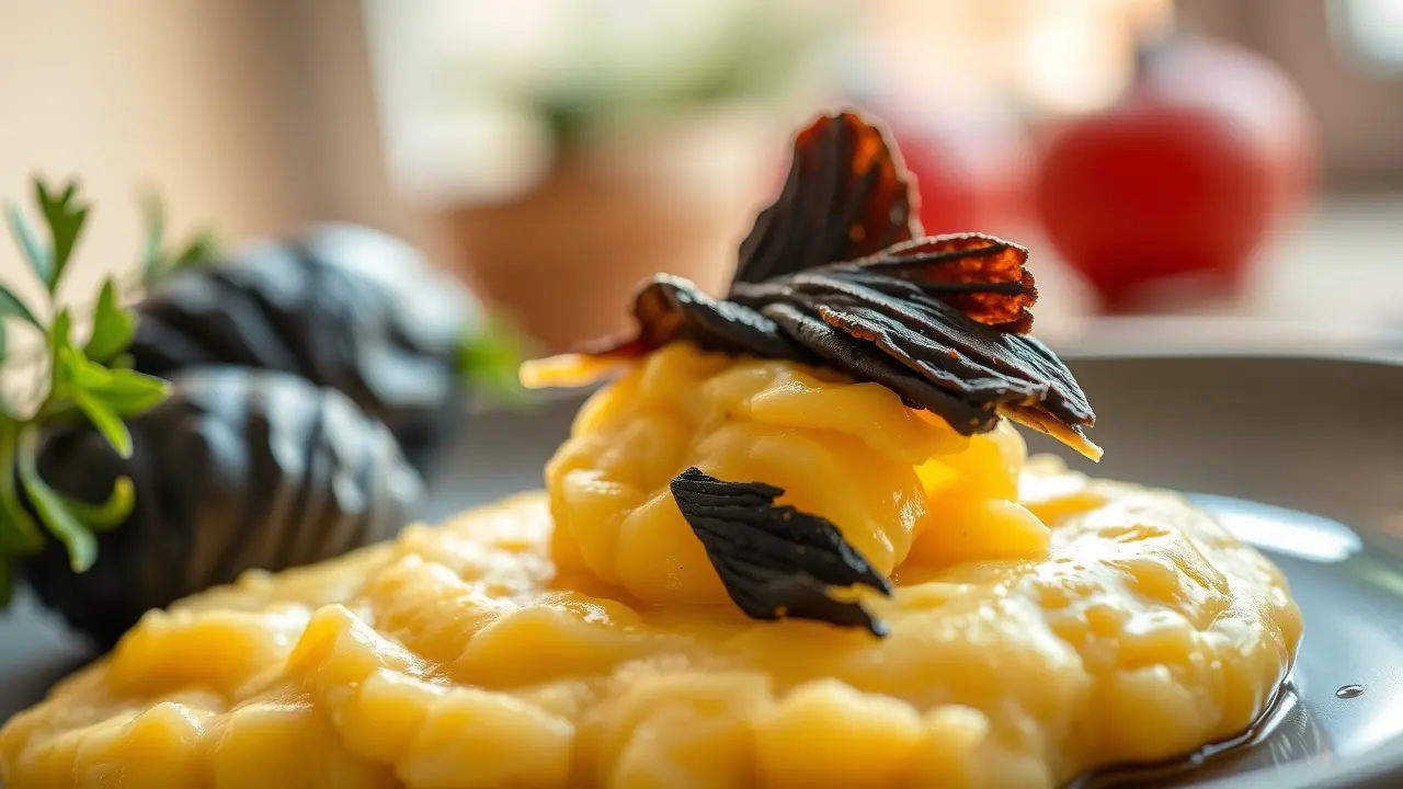 Sonhar com Trufa: Desvende os Significados Ocultos! Prato gourmet com lascas de trufa negra