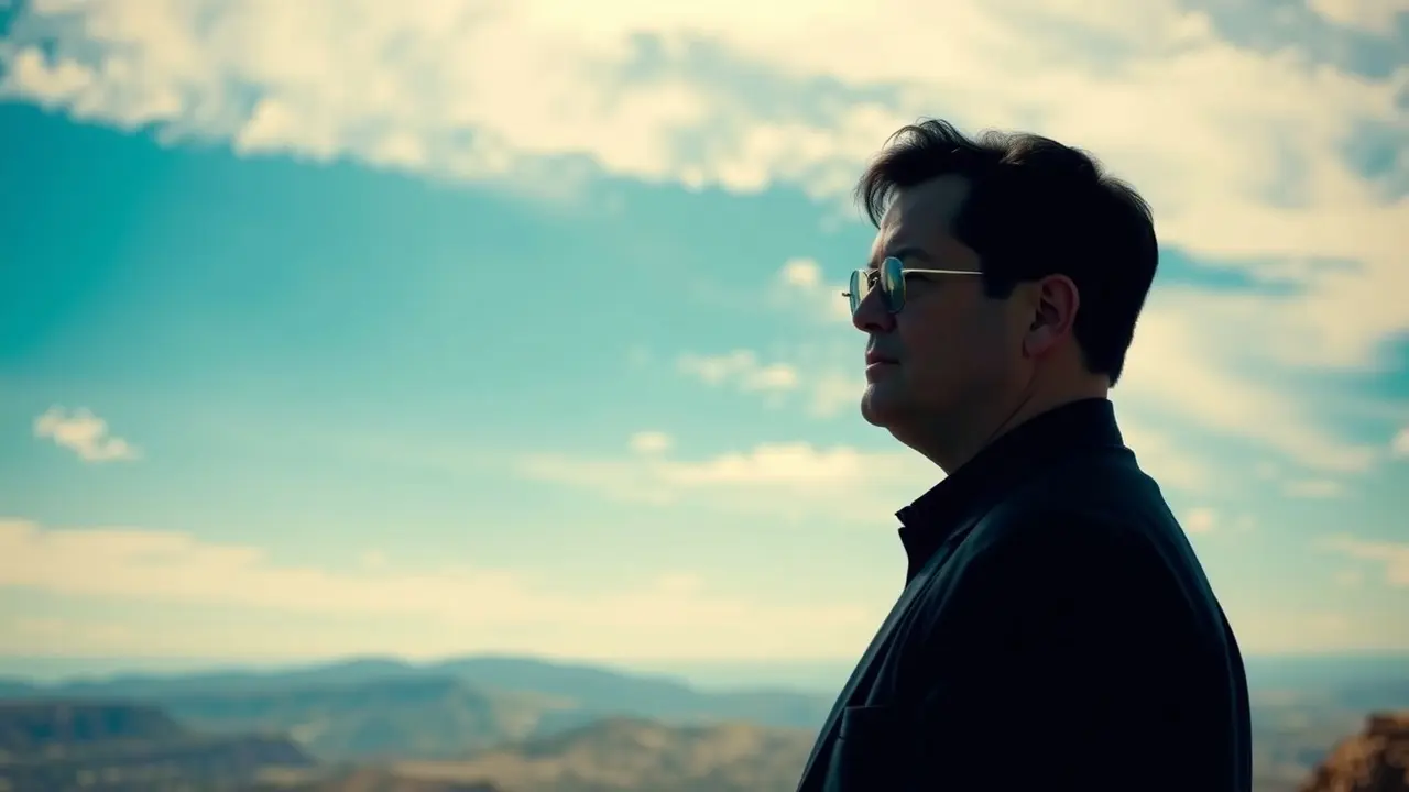 O Significado de Sonhar com Truman Burbank: Uma Análise Detalhada Homem contemplando o horizonte em um cenário artificial, reflexão sobre a realidade.