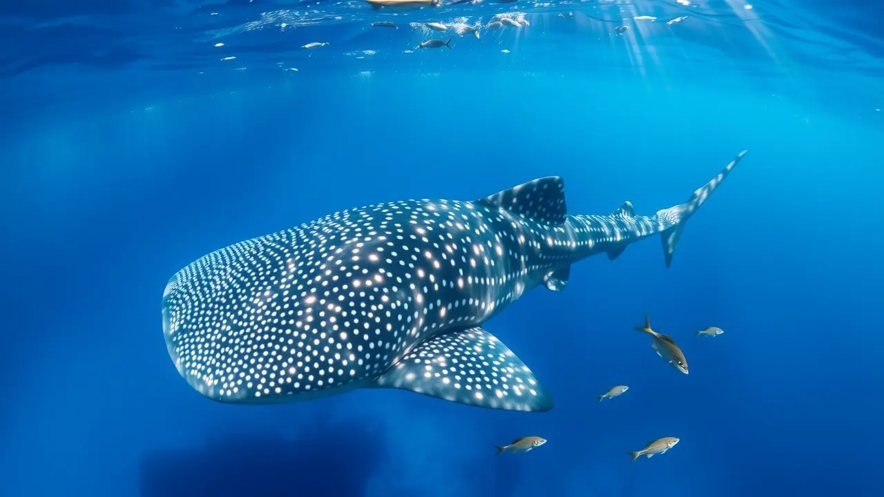 Sonhar com Tubarão-Baleia: Descubra o Significado Oculto Tubarão-baleia nadando em águas cristalinas.