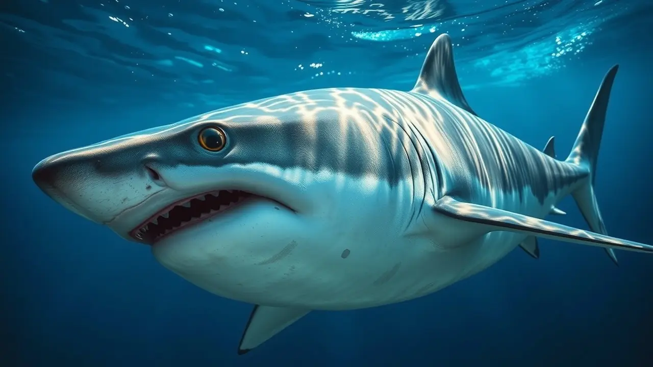Tubarão nadando em águas profundas