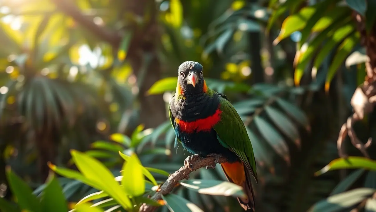 Turaco colorido em seu habitat natural.