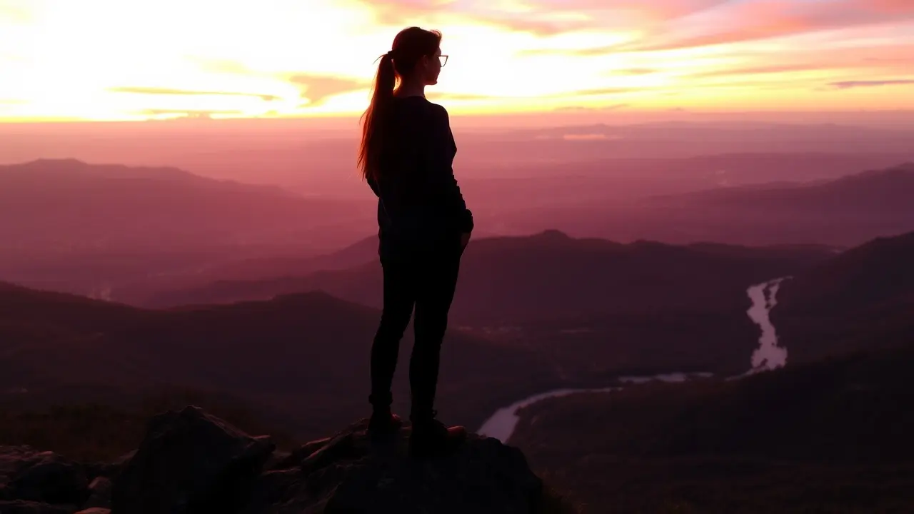 Sonhar com Turismo: Descubra os Significados e Interpretações Pessoa contemplando paisagem montanhosa ao pôr do sol.