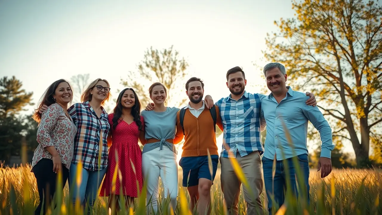 Grupo de amigos sorrindo juntos