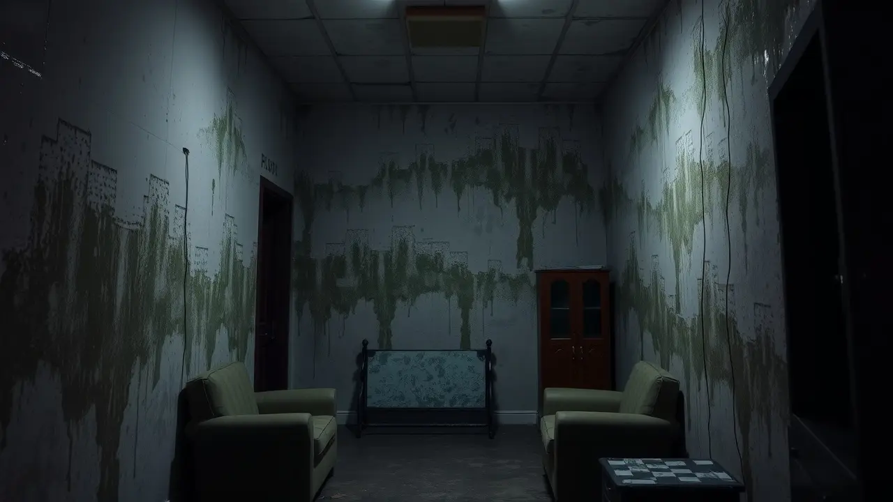 Quarto úmido e mofado simbolizando problemas emocionais