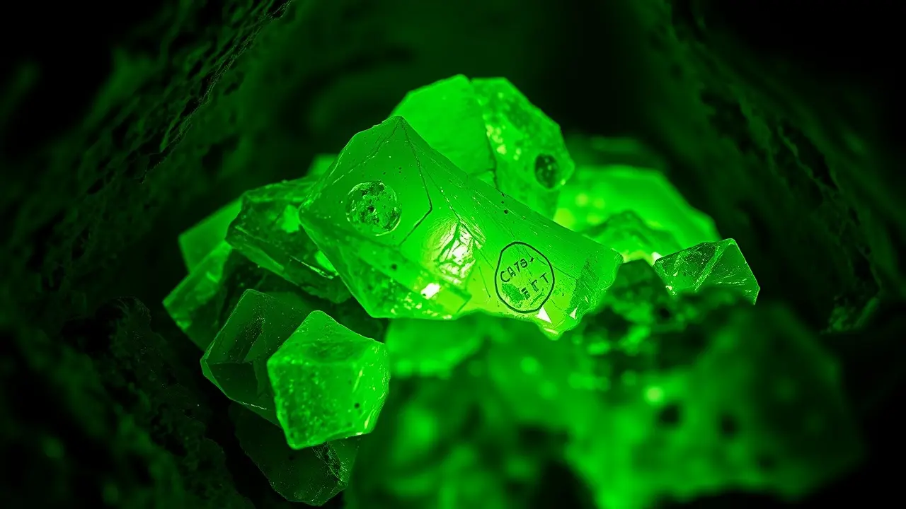 Urânio brilhando em mina escura