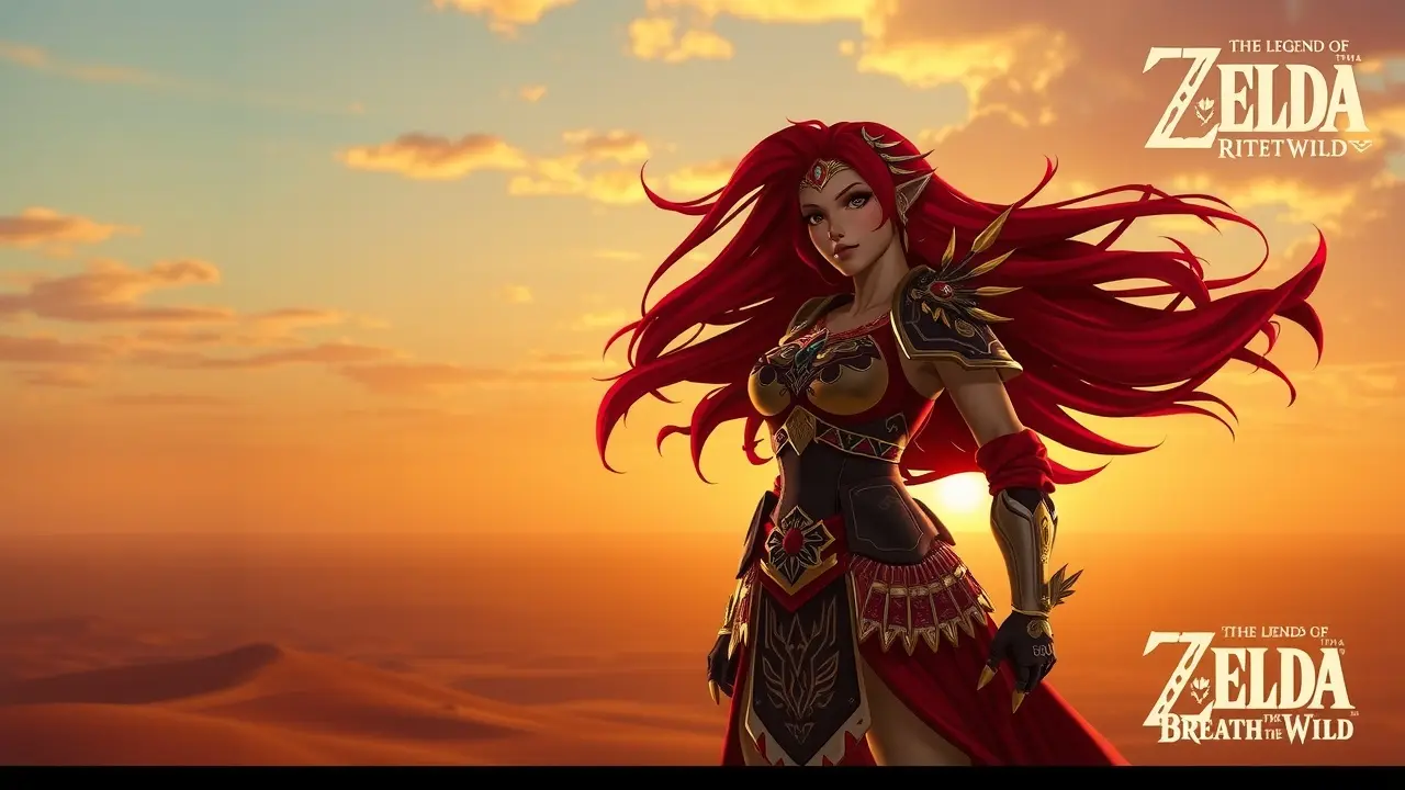 Significado de Sonhar com Urbosa: Decifrando os Símbolos Urbosa imponente no deserto ao pôr do sol.