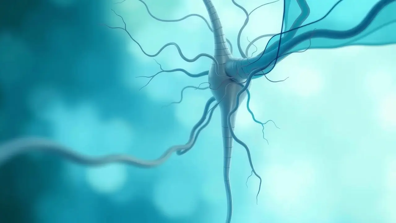 Ilustração abstrata do sistema urinário com tons de azul e verde.