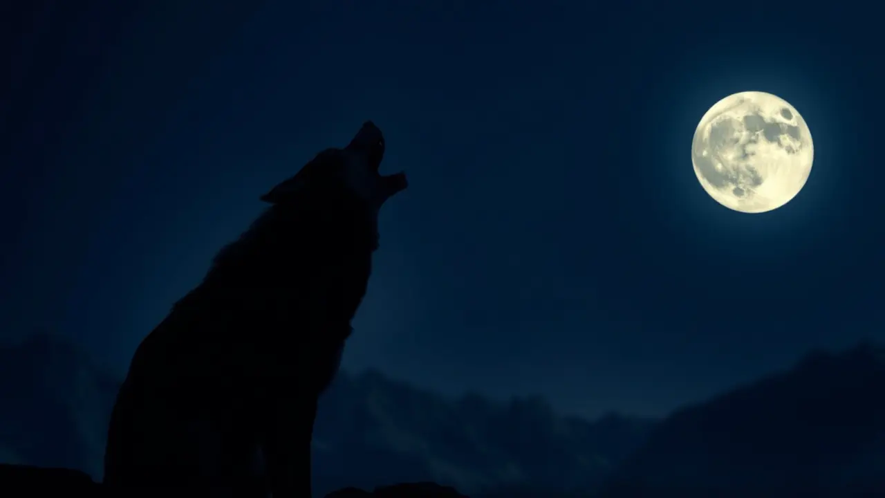 Lobo uivando para a lua cheia