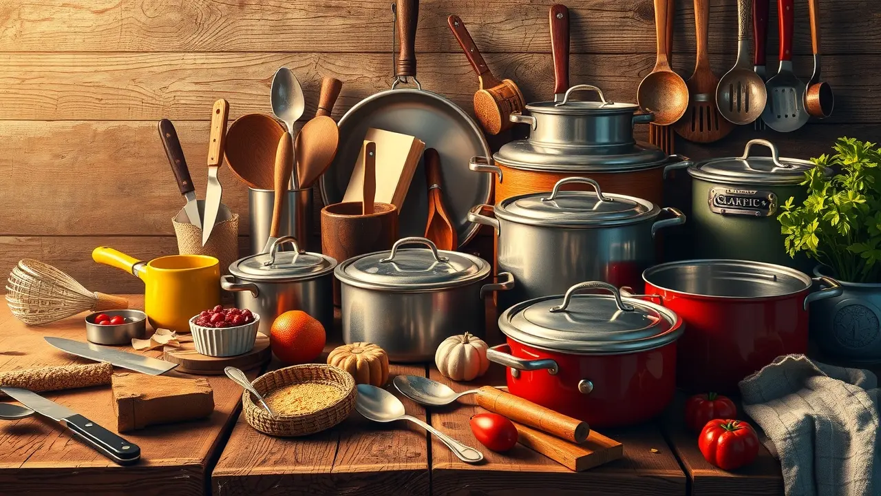 Diversos utensílios de cozinha em madeira.