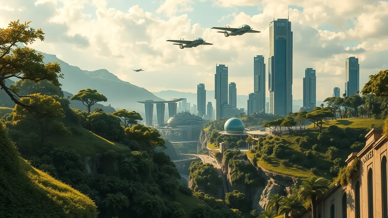 Significado de Sonhar com Utopia: Uma Análise Detalhada Cidade futurística integrada à natureza, sonho com utopia.