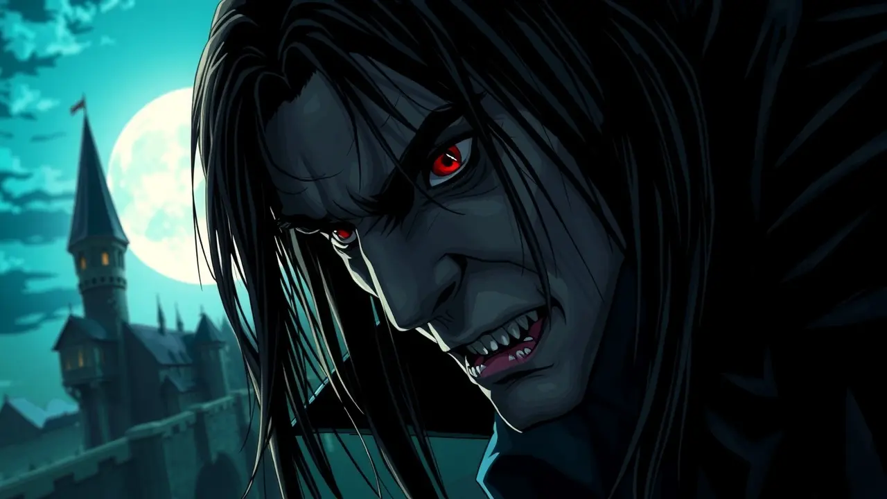 Vampiro espreitando em castelo à noite