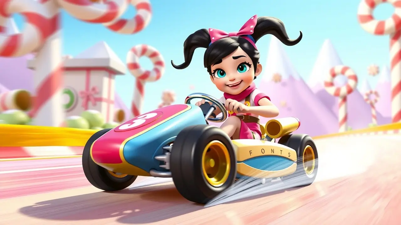 Sonhar com Vanellope: Descubra o Significado e as Mensagens Ocultas Vanellope correndo em kart de doces.