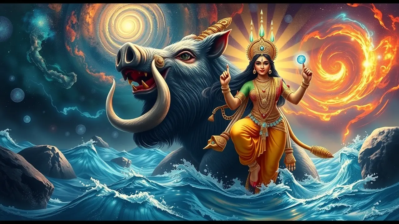 Varaha resgatando Bhumi em sonho