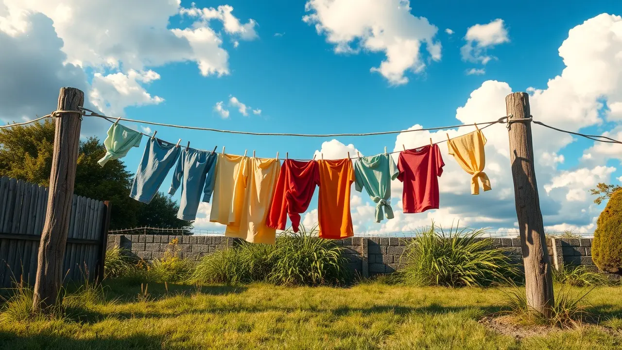 Varal com roupas coloridas ao sol