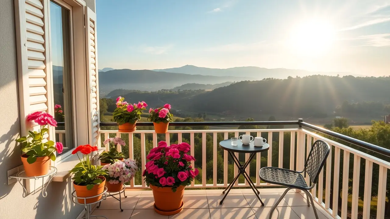 Significado de Sonhar com Varanda: Descubra as Mensagens do Subconsciente Varanda florida e ensolarada com vista para a paisagem