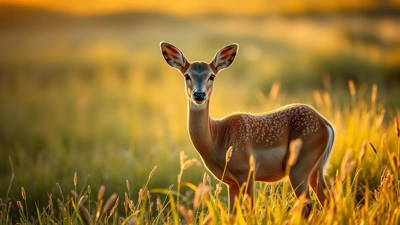 Veado-campeiro sereno em campo ensolarado.